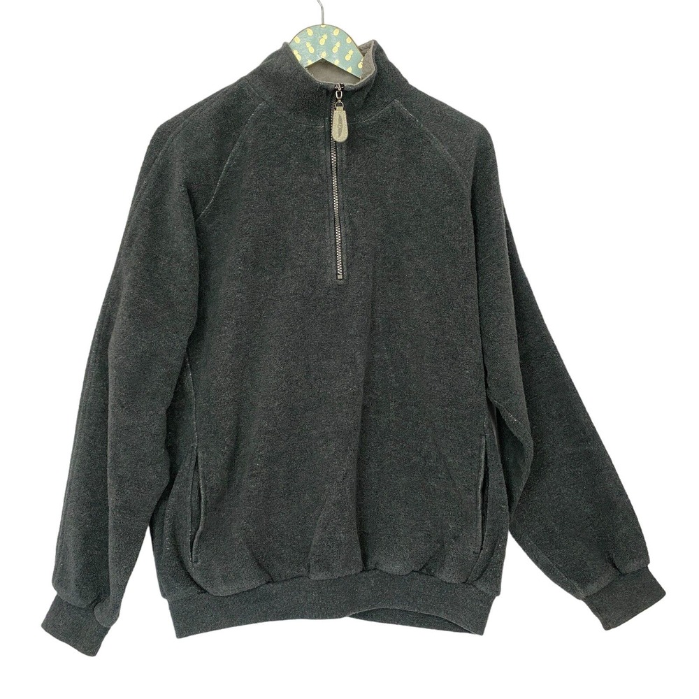 Straight Down Fleece Pullover Mens Large Gray Quarter Zip Golf Sweater Pockets